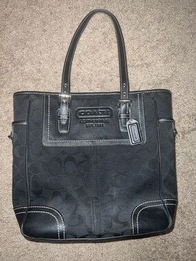 Coach Black Signature Tote with Silver Hardware